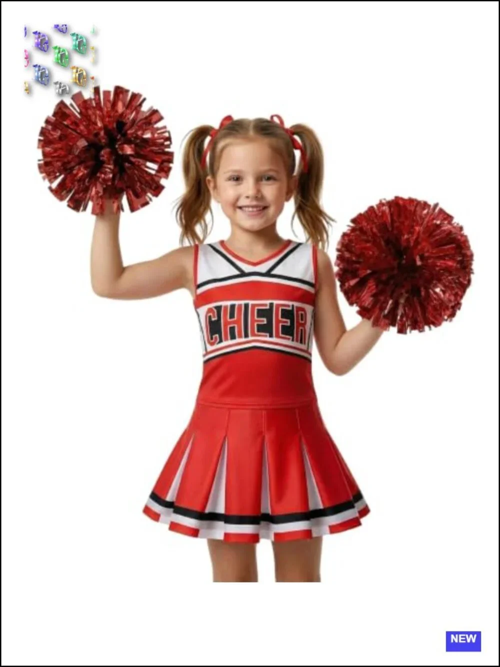Girls Cheerleader Costume Outfit Dress Halloween Party Birthday Gift with Poms